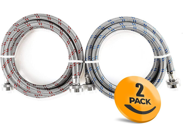 Premium 4ft Stainless Steel Washing Machine Hoses Burst Proof 2 Pack - Hot and Cold Water Supply Hoses for Washing Machines