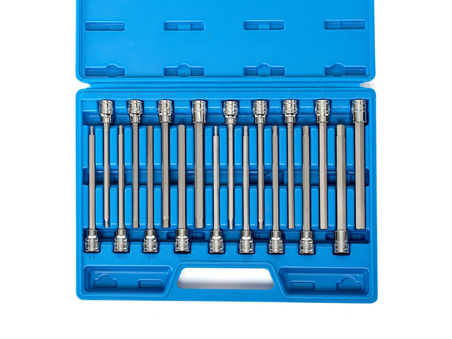 10079A Extra Long Allen Hex Bit Socket Set, 18 Piece SAE and Metric Allen Socket Set, 3/8 Drive, 1/8' 3/8 Inch & 3mm 10mm, 6 Long Allen Hex...