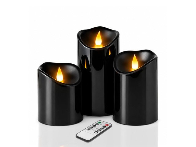 Flameless Candles 4' 5' 6' Set of 3 Outdoor Indoor Black Pillars Battery Operated Flickering Candles with Cozy Climbing Flame Effect, 10-Key Remote...