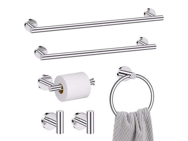 Chrome Bathroom Hardware Set, 6 Pieces Towel Bar Towel Holder Set Includes 19.68/23.6in Towel Bar, Toilet Paper Holder,Towel Ring and Towel Hook...