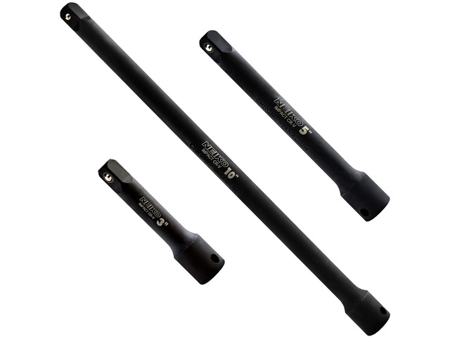 00234A 3/8-Inch-Drive Impact Extension-Bar Set, Made with CrV Steel, 3-Inch, 5-Inch, and 10-Inch Sizes, 3-Piece Set