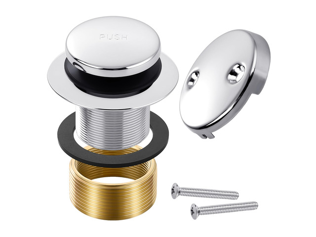 Tub Drain Kit with Bathtub Drain Stopper (Chrome) Tip-Toe Tub Drain Trim Set with Two-Hole Overflow Plate, Replacement Conversion Assembly with...