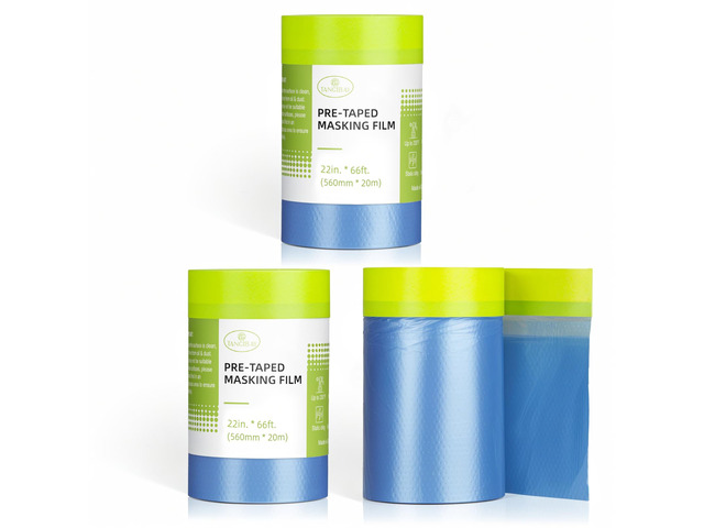 Pre-Taped Masking Film for Painting - 22' x 66' Painters Plastic Sheeting with Automotive Paint Tape and Drape for Covering Cars, Walls, Windows...
