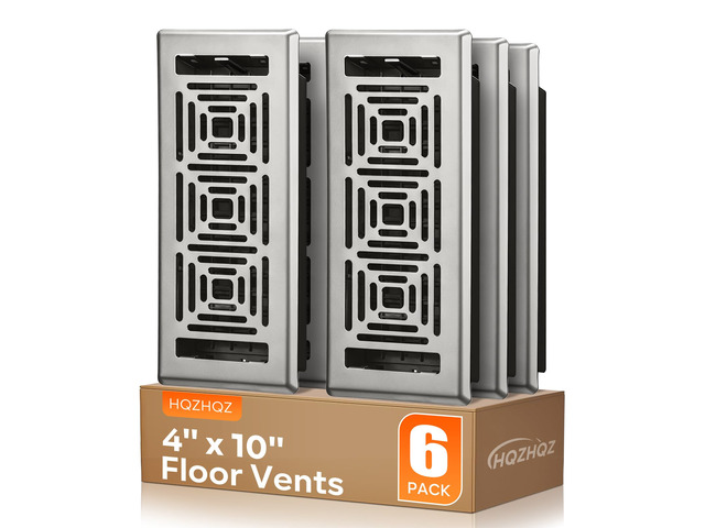Floor Register 4x10, Heavy Duty Walkable Steel Floor Vent Covers, Easy Adjust Air Flow Direction Floor Registers, Silver Floor Vents, Boston Design...