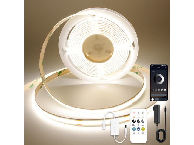 COB LED Strip Light with Remote, Dimmable 32.8FT/10M Flexible High Density LED Light,4000K Natural White 3200LEDs Super Bright LED Light Strip CRI...