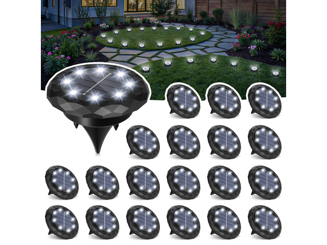 20 Pack Small Solar Ground Lights, Driveway Lights Cool White Solar Powered Pathway Lights Waterproof, Landscape Lighting for Walkway, Garden,...