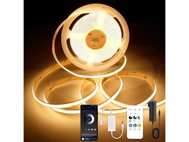 COB LED Strip Lights with RF Remote, 24V 32.8ft Warm White Dimmable LED Light Strips, High Bright 2700K LED Lights with Power Supply for Room,...