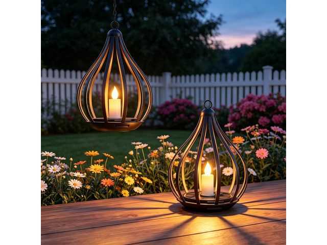 Solar Lanterns Outdoor Waterproof Hanging Solar Lights Outdoor Decor 2 Pack Outdoor Solar Lanterns with Flickering Flameless Candle for Garden...