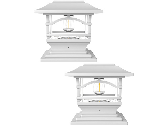 Edison Solar Outdoor Post Cap Lights - 4x4 5x5 6x6 - Bright LED Light for Fence Deck Garden or Patio Posts - Pearl White (2 Pack)