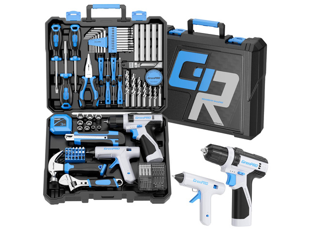 188PC Blue Cordless Drill Tool Set for Wo & Men Tool Kit for Home Box All-In-One Basic Household Tool Box, Glue Gun Accessories DIY, CR-V Steel,...
