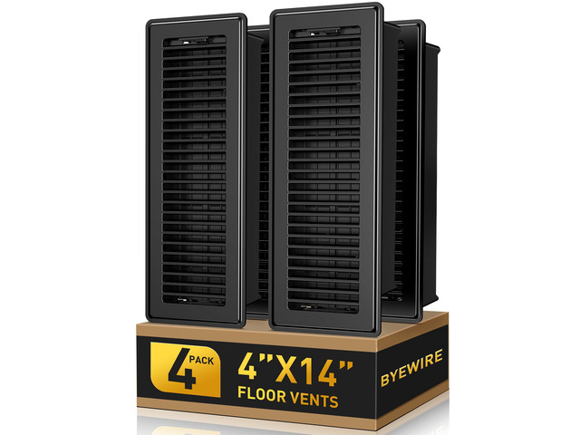 4x14 Floor Register - 4 Pack Black Heavy Duty Steel Floor Vent Covers Walkable Register Vent Covers, Adjustable Airflow, Floor Vents 4x14 with...