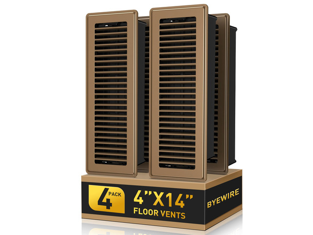 4x14 Floor Register, 4 Pack Brown Vent Covers for Home Floor and Wall Heavy Duty Steel Walkable Floor Vents, Smooth Edges, Adjustable Airflow,...