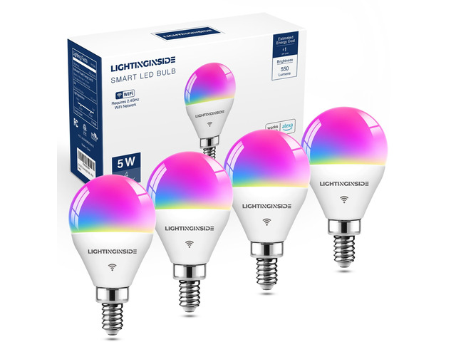 E12 Smart Light Bulbs Work with Alexa/Google Home, 4PCS No Hub Required, 50W 550LM G16.5 RGBCW Smart Bulb Work with SmartLife, 2.4G WiFi BLE...