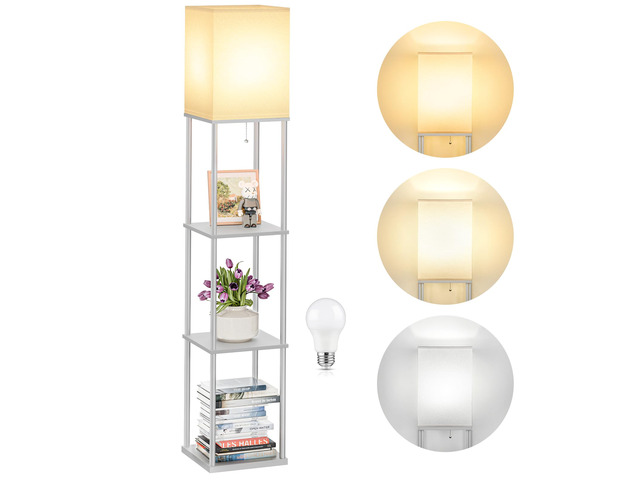 Floor Lamp with Shelves, 3-Tier Square Modern Shelf Lamp 3CCT Bright Bulb Included, Tall Standing Lamps for Living Room Bedroom Office