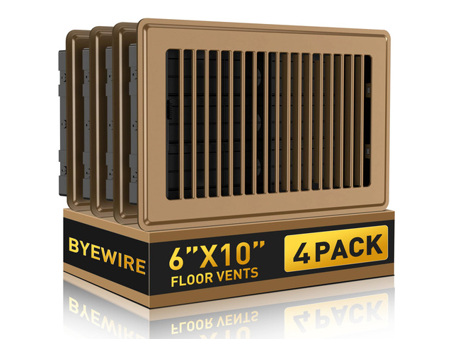 Floor Register 6x10, Heavy Duty Steel Vent Covers for Home Floor and Wall 4 Pack Brown Floor Vent Covers, Fits 6x10 or 10x6 Duct Opening,...