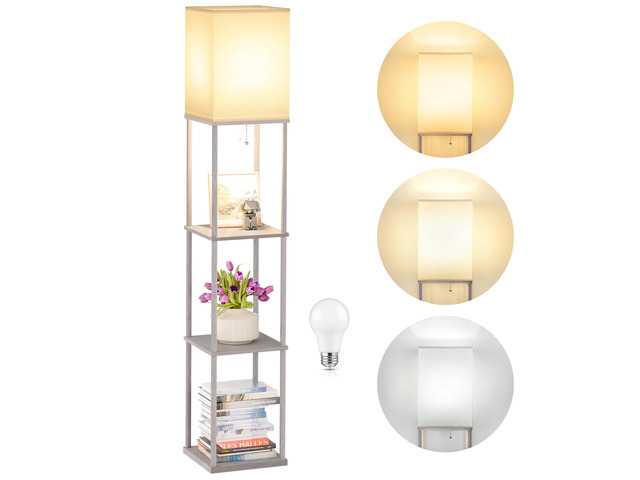 Floor Lamp with Shelves, 3-Tier Square Modern Shelf Lamp 3CCT Bright Bulb Included, Tall Standing Lamps for Living Room Bedroom Office