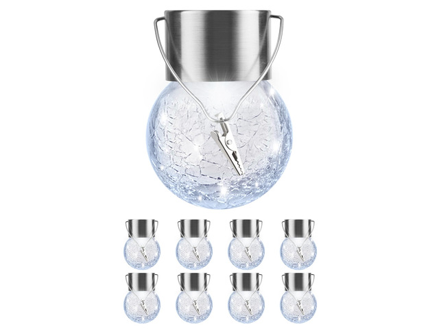Solar Lights Outdoor Hanging Decorative Globe 8 Pack, Waterproof Solar Lantern with Handle and Clip, Solar Powered Glass Ball Lights for Garden...