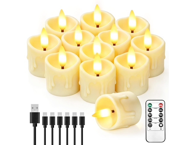 12 Pack Small Rechargeable Flameless Candles with Remote Timer 1.5'x2' LED Tea Lights Flickering Mini Candles Battery Operated Votive Fake Candles...