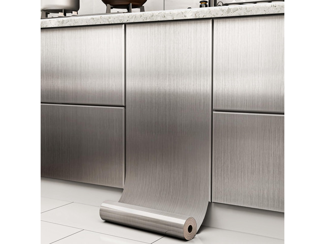 Stainless Steel Contact Paper Peel and Stick Silver 17.7×512 Stainless Steel Wallpaper for Metallic Chrome Appliances Fridge Vinyl Wrap Self...