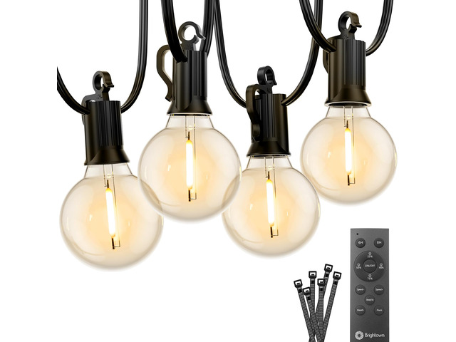 Outdoor String Lights, 38FT 15 Shatterproof LED Bulbs with Remote, Waterproof Dimmable Patio Hanging Lamps for Porch, Balcony, Bistro, Cafe, Deck,...
