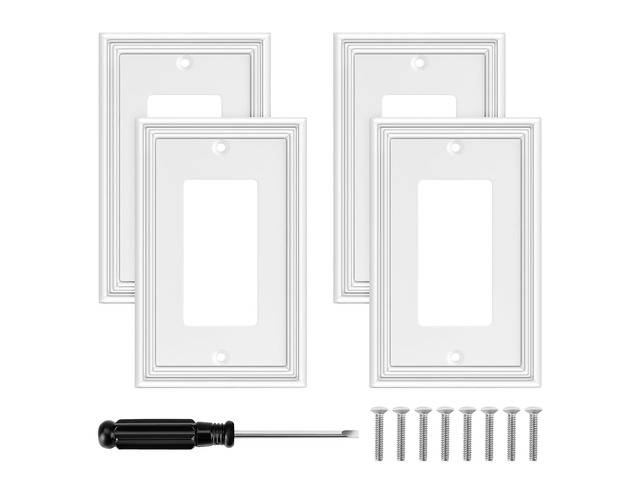 Decorative Single Rocker Switch Plate Covers-4 Pack White Decorator Light Switch Cover, GFCI Outlet Covers,Bamboo Fiber Material 1 Gang Wall Plates...