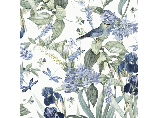 Floral Wallpaper Peel and Stick Flower Bird Blue Vinyl 17in x 590in Flower Contact Paper Vintage Floral Wallpaper Boho Self Adhesive Waterproof...