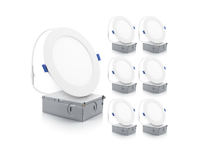 6Inch LED Recessed Ceiling Light, 3000K Warm White,12W 1100LM, Dimmable Canless Downlights with Junction Box, ETL and FCC Listed, 6 Pack