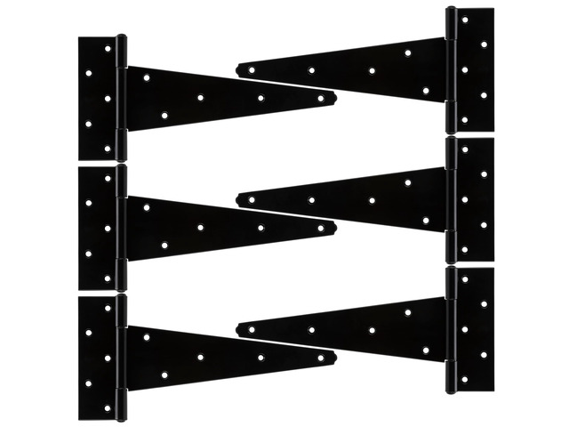 10 Inch T-Strap Heavy Duty Shed Door Hinges Gate Strap Hinges Black Tee Hinge Wrought Hardware for Wooden Fences,Yard,Barn Door,Rustproof (6 Pack)