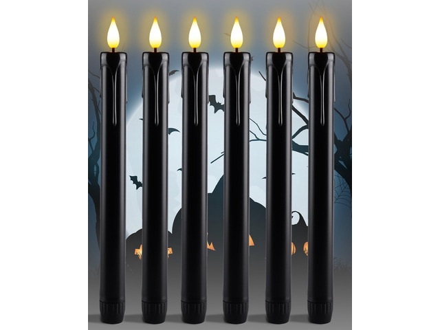 Black Flameless Taper Candles Flickering, NO Remote, 9.6 Inches Battery Operated, 6 Pcs Realistic Electric LED Candlesticks Made of Plastic for...