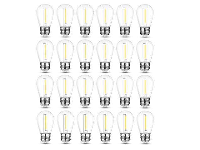 24 Pack Shatterproof Outdoor String S14 Replacement Bulb, 1W,4000K Waterproof, LED Energy Efficient, Dimmable, E26 Base, Equal to 11W Incandescent,...