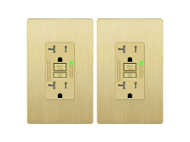 GFCI Outlet 20Amp, Brushed Wall Plate, ETL Listed, Matte Gold, 2-Pack Tamper-Resistant, LED Indicator, Screwless Wall Plate, GFCI Receptacle,...