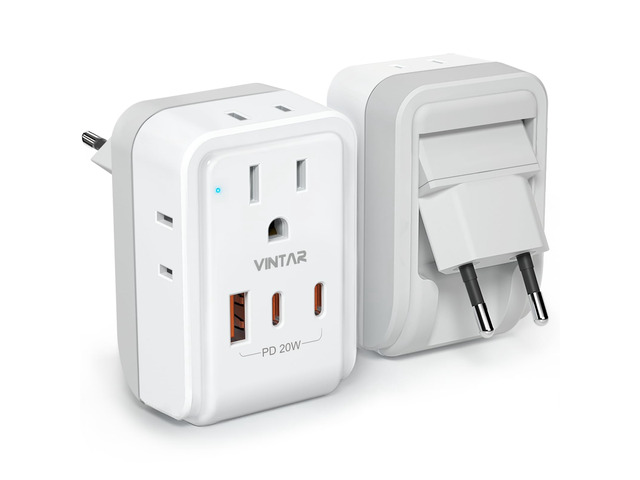 1 Pack European Travel Plug Adapter, PD 20W Type C Foldable Adaptor 7 in 1 with 4 AC Outlets 3 USB Ports(2 USB C), International Power Adapter for...