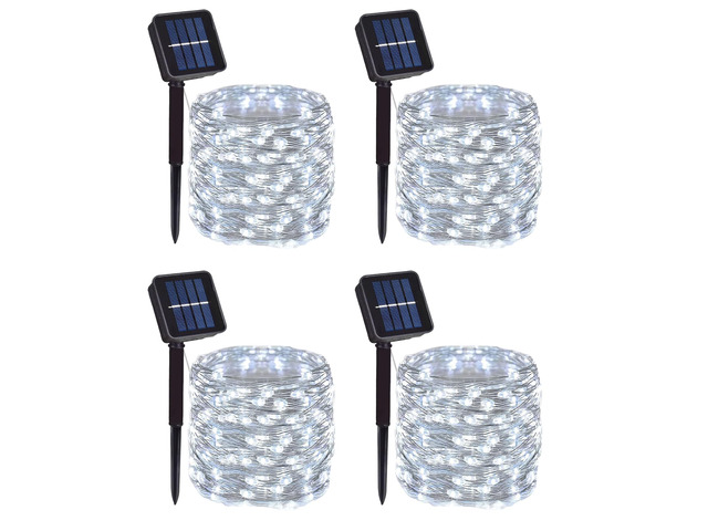 4 Pack Solar Fairy String Lights, 400 LED Christmas Copper Wire Lights White Glow, IP65 Waterproof, Auto Dusk-to-Dawn Operation, 8 Lighting Modes,...