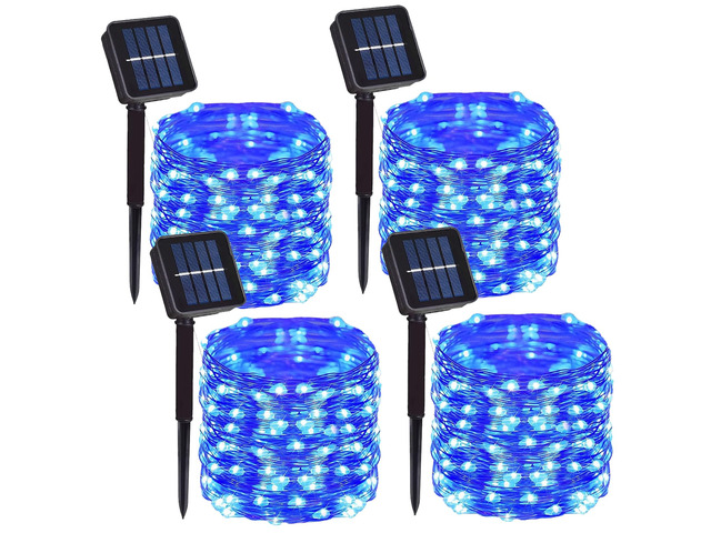 4 Pack Solar Fairy String Lights, 400 LED Blue Christmas Copper Wire Lights IP65 Waterproof, Auto Dusk-to-Dawn, 8 Lighting Modes, Flexible Styling,...