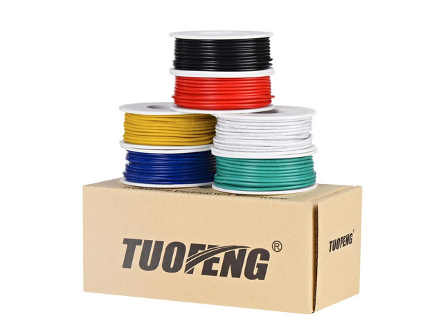 18 AWG Stranded Wire Kit, Tinned Copper, 6 Colors, 16.4 ft Each Tinned Copper Wire, PVC (OD: 1.85 mm), Stranded Wire, Hookup Wires for DIY DC/AC