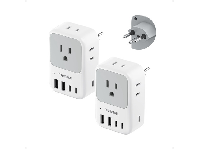 Switzerland Travel Plug Adapter, PD 28W, 2 Packs Swiss Adapters with 4 Outlets 5 USB Ports (3 USB-C), Type J Outlet Power Adaptor