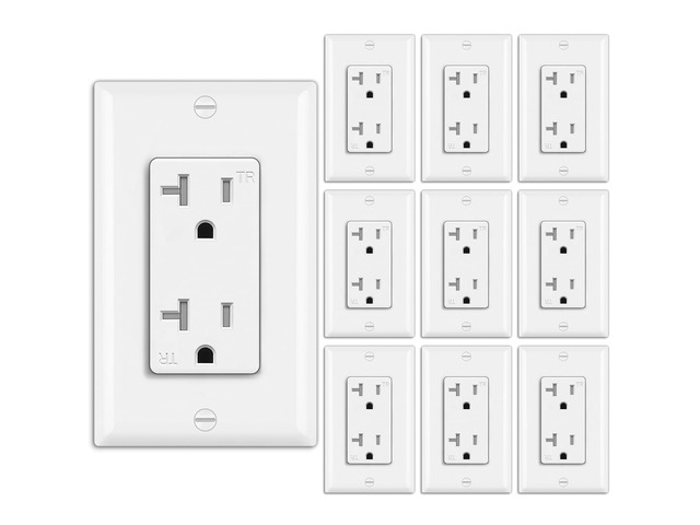 10 Pack 20 Amp Decor Wall Receptacle Outlet with Wall Plate 20A Tamper-Resistant (TR) Electrical Outlet, Residential and Commercial Use, UL Listed,...