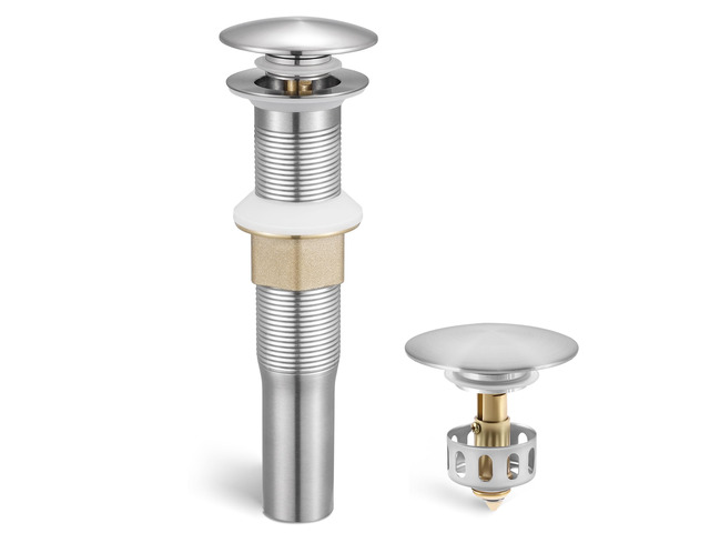 Bathroom Sink Drain with Strainer Basket Hair Catcher Anti Clog Pop Up Drain Stopper Vanity Vessel Sink Without Overflow, Brushed Nickel All Metal...