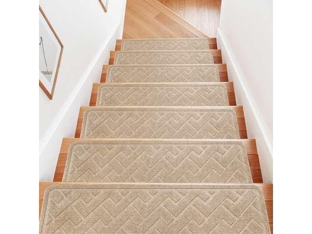 Stair Runner,15 Pack 8'×30' Carpet Stair Treads, Carpet for Stairs, Beige Soft Polyester Stair Treads and Stair Runner Reduce Stair Noise, TPE...