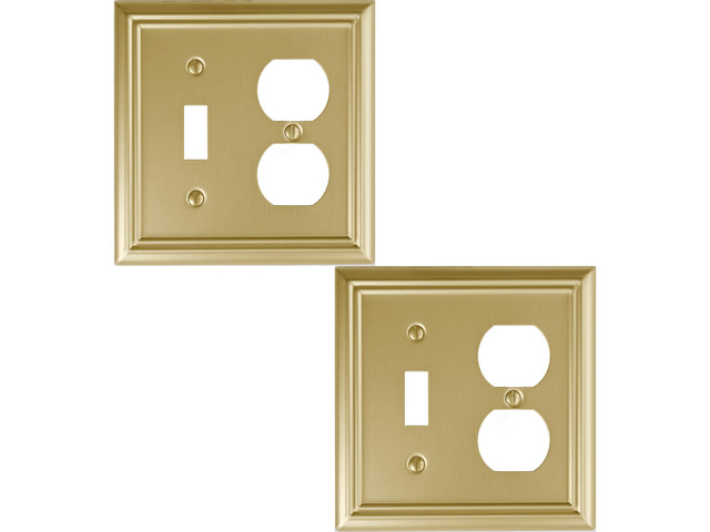 Toggle/Duplex Light Switch Cover Adler Metal Wall Plate, 2-Pack Brushed Brass 2 Gang, for Light Switch Cover Outlet Cover Decorative Wallplate,...