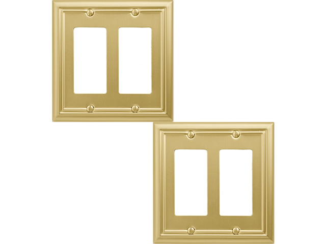 Double Decorator Light Switch Cover Adler Metal Wall Plate, 2-Pack Brushed Brass 2 Gang Double Rocker, for Receptacle Dimmer Switch GFCI Outlet...
