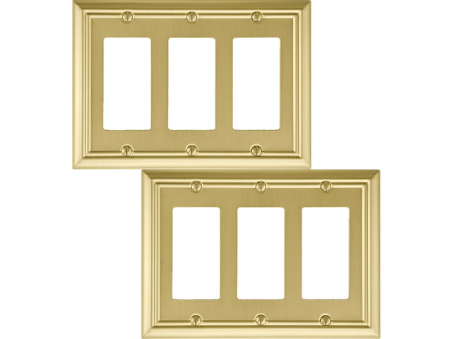 Triple Decorator Light Switch Cover Adler Metal Wall Plate, 2-Pack Brushed Brass 3 Gang Triple Rocker, for Receptacle Dimmer Switch GFCI Outlet...