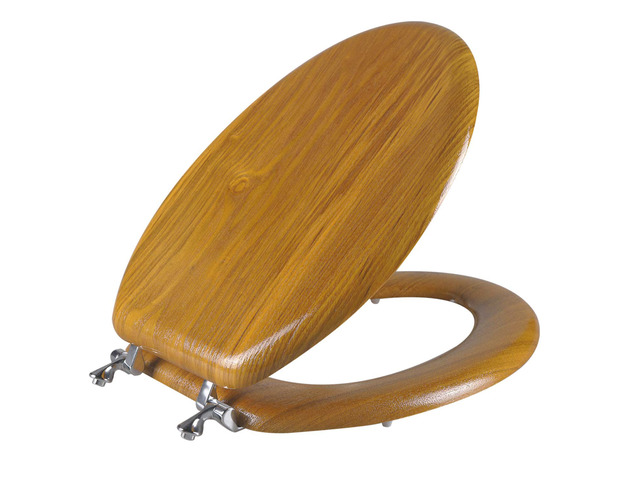 Durable Wood Veneer Natural Toilet Seat Metal Hinged Easy Clean Anti-scratch American Standard(Elongated,Oak)