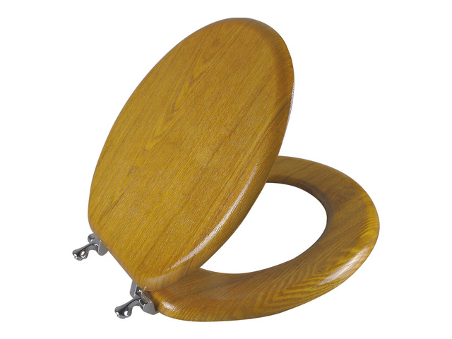 Durable Wood Veneer Natural Toilet Seat Metal Hinged Easy Clean Anti-scratch American Standard(Round,Oak)
