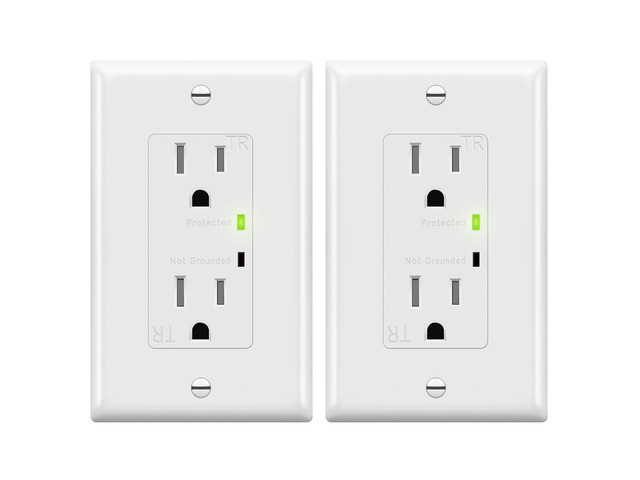 Surge Protector Outlet, Tamper-Resistant, 15A 125V, 2-Pack 900-joule surge protection, grounding indicator light, self-grounding, child safe, UL...