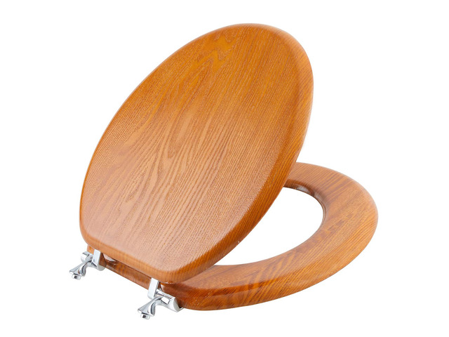 Durable Wood Veneer Natural Toilet Seat Metal Hinged Easy Clean Anti-scratch American Standard(Round,Wood Color)