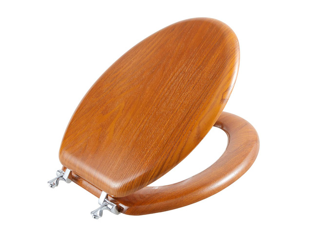 Durable Wood Veneer Natural Toilet Seat Metal Hinged Easy Clean Anti-scratch American Standard(Elongated,Wood Color)