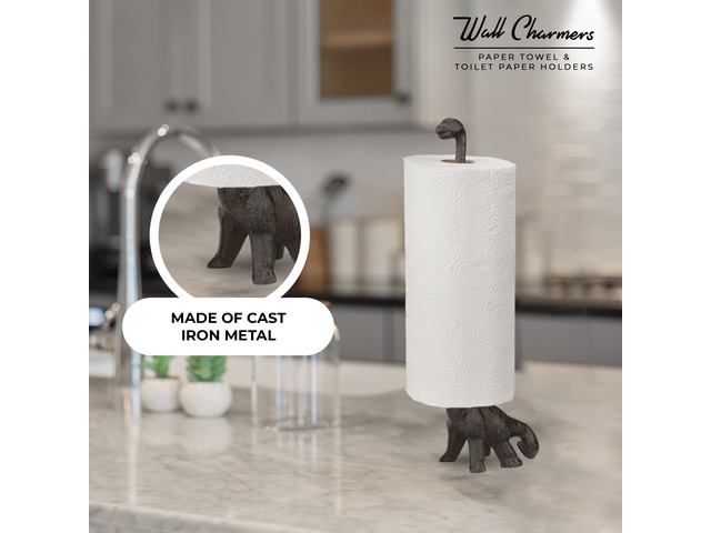 Rustic Paper Towel Holder, Metal Toilet or Kitchen Paper Holder for Floor or Countertop, Rustic Dino