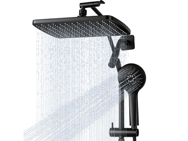 Shower Head with Handheld,High Pressure Black Slide Bar Shower Head Regaderas Para Shower,11.8' Rectangular,Shower Head,Dual Shower Head,Bathroom...