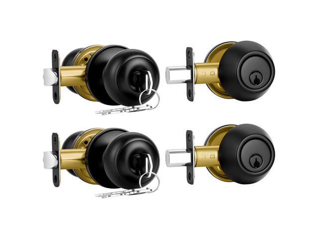 2 Pack Front Door Lock Set Matte Black,Exterior Door Lock Set with Deadbolt,Single Cylinder Deadbolt Lock and Door Knob Set,Keyed Alike Door Knobs...
